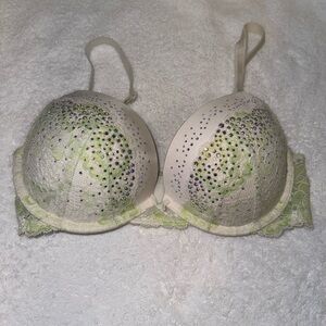 Victoria's Secret Cream and Green Lace Bra